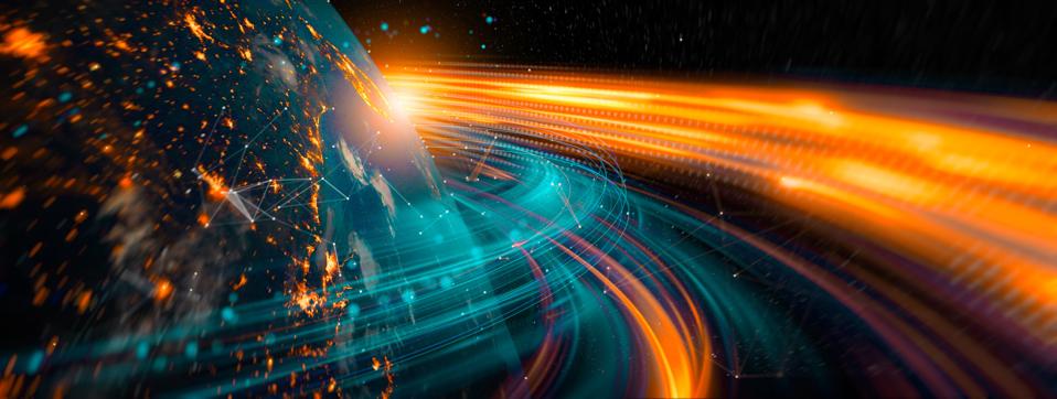 Global Network Connections and High-Speed Data Transmission Around Planet Earth in a Futuristic Digital Landscape