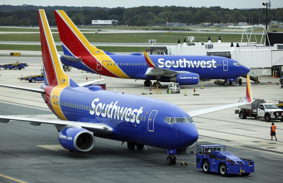 Southwest Airlines planes loading up.