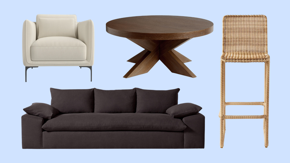 Some of the best Labor Day furniture deals, featuring a couch, chairs and a table