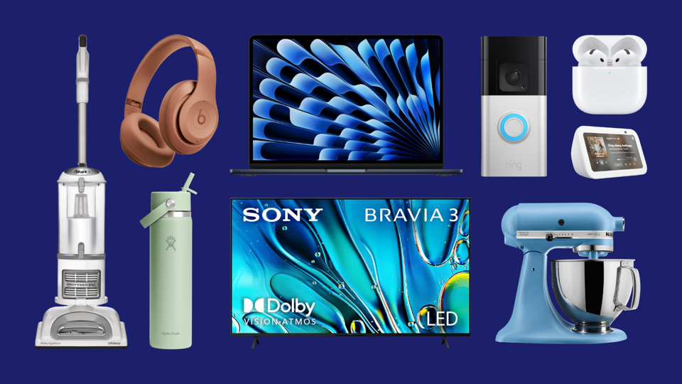 A variety of items available on Amazon against a blue background