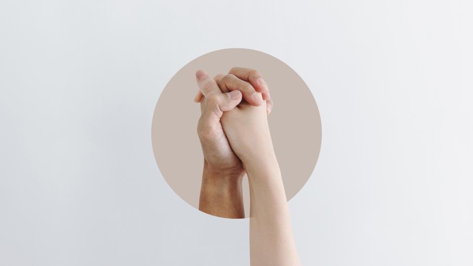 Digital collage modern art. Holding hand