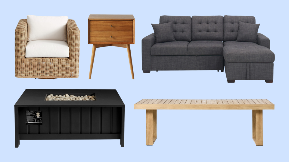 The best labor day furniture sale products against a blue background.