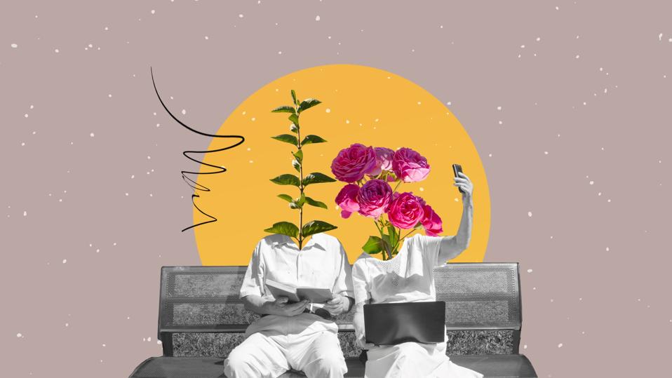 Senior couple sitting together on abstract background. Retired elderly people man and woman enjoy and fun outdoor activity