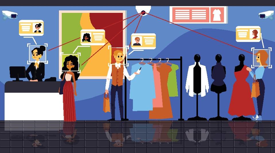 Face biometric identification system scanning people flat vector illustration.