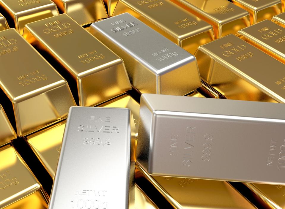 Stacks of golden and silver bars