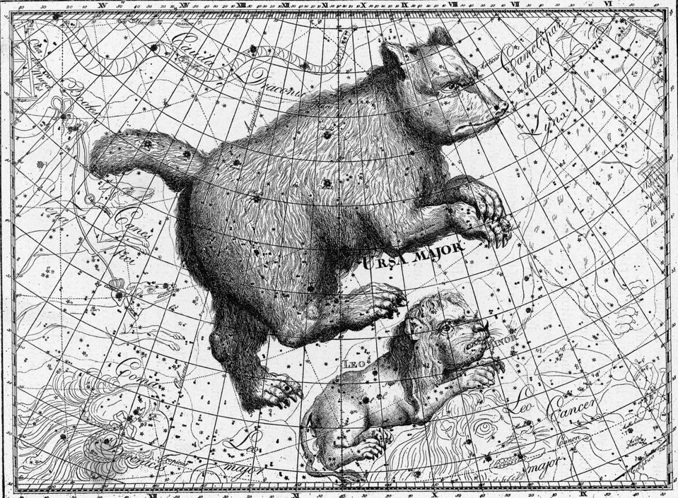 Drawing of the constellations Ursa Major and Leo Minor.