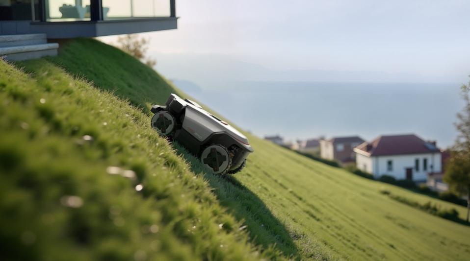 Roborock lawnmower on slope