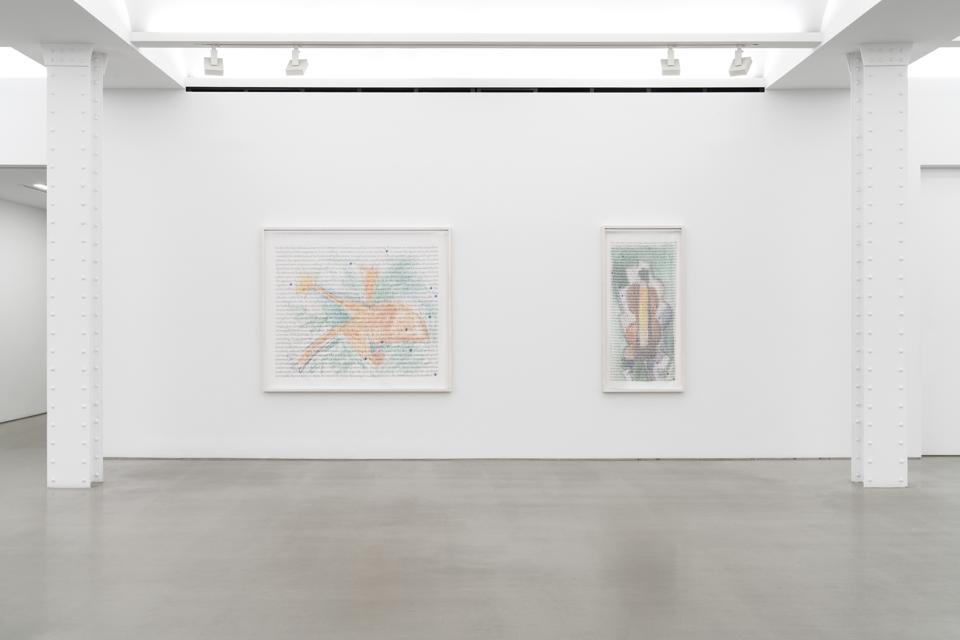 Installation view of Sophie Calle "Behind the Curtain" at Perrotin New York