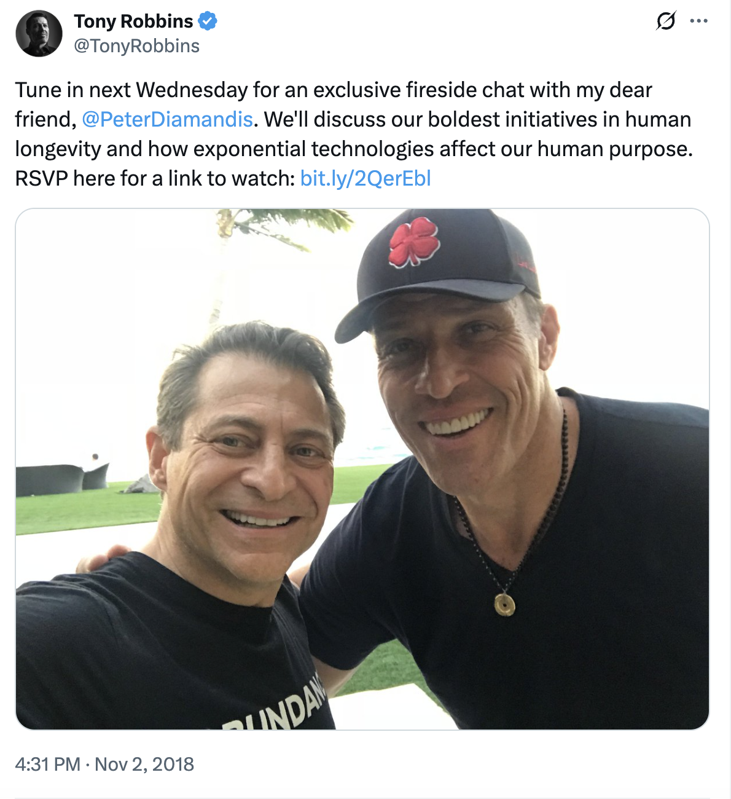 Tony Robbins X post with Peter Diamondis