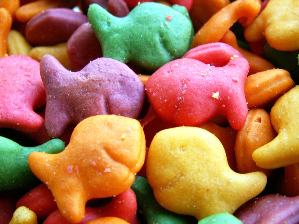 Goldfish cookies in bright cheery colors