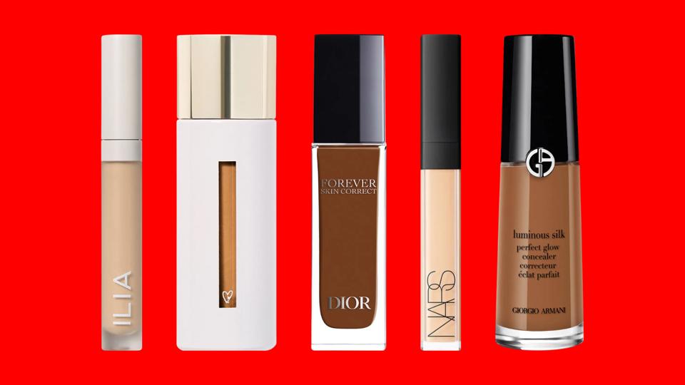 5 concealers on a red background