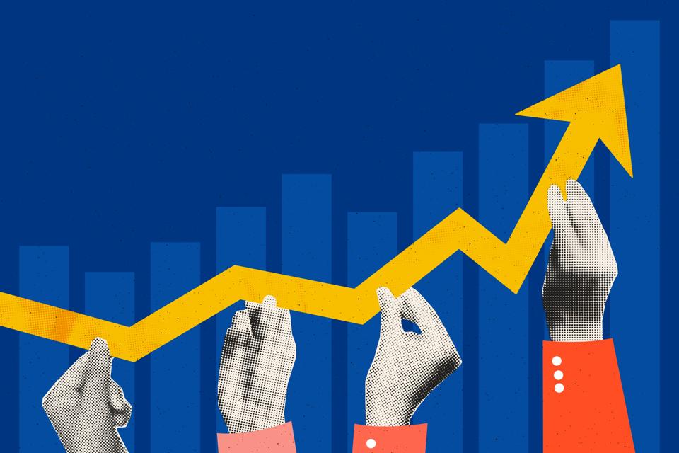 Business growth concept art collage vector illustration