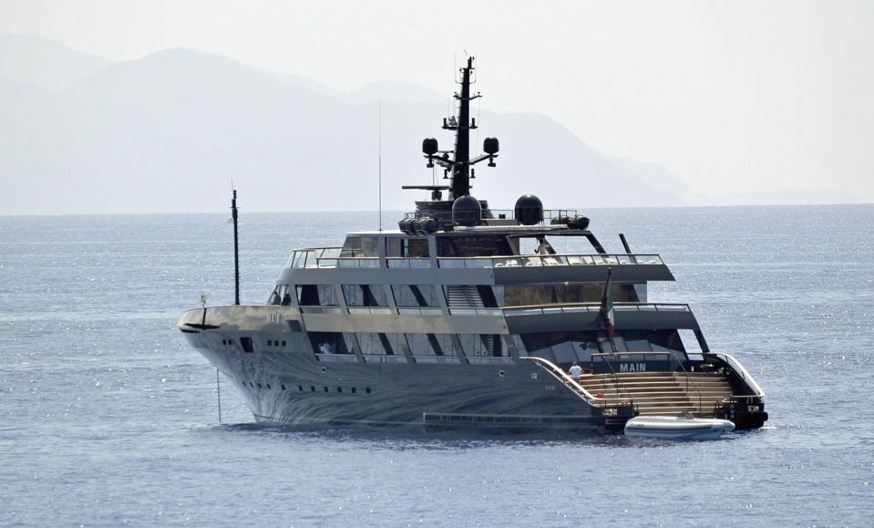 Armani's 213-foot superyacht, Main, off the coast of Portofino, Italy in 2011.