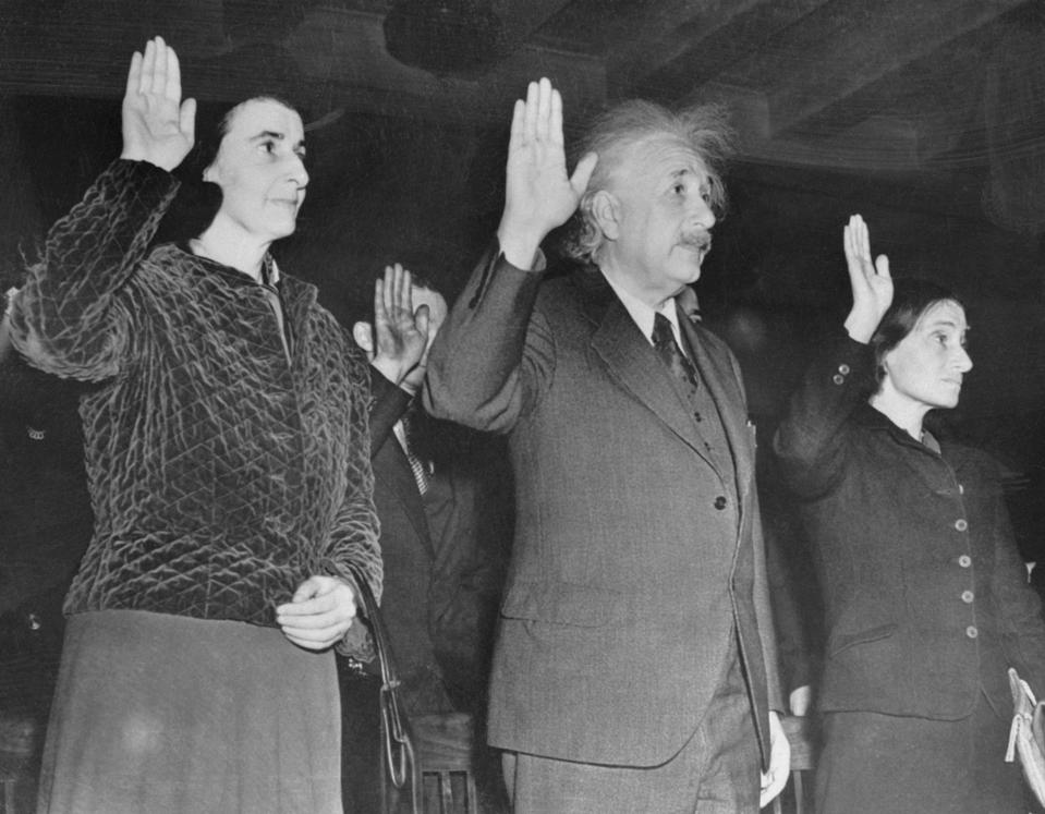 Albert Einstein with His Daughter and Secretary Becoming Citizens