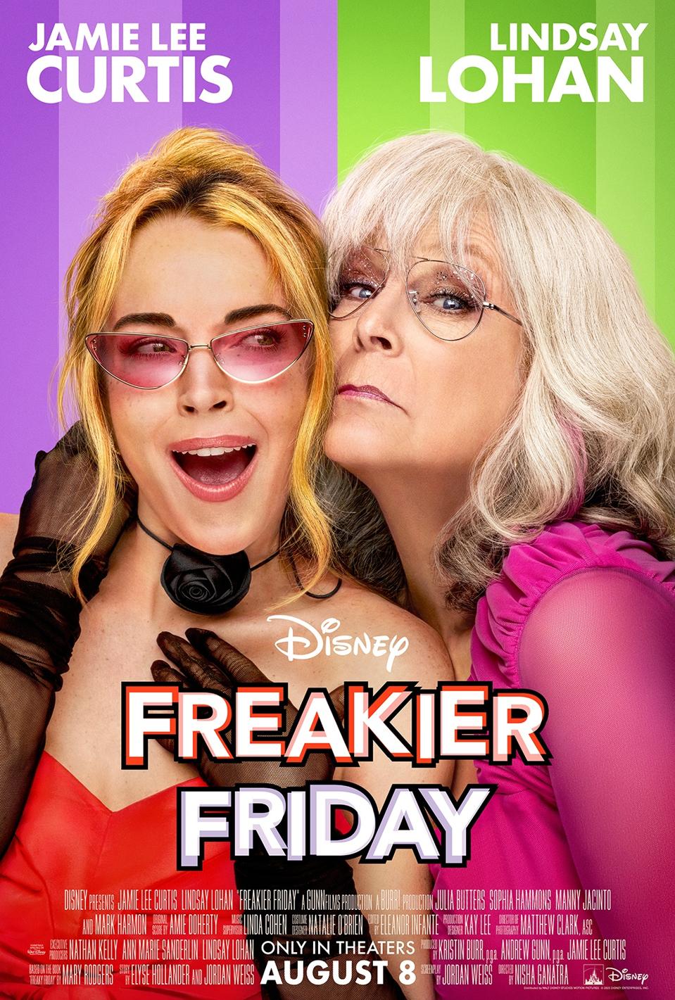 "Freakier Friday" partial poster featuring Lindsay Lohan and Jamie Lee Curtis.