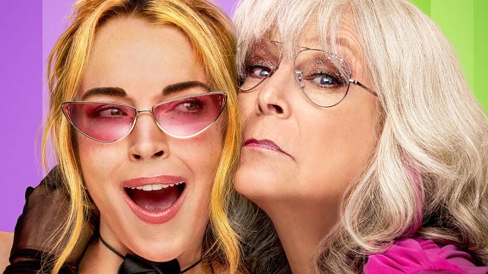 "Freakier Friday" partial poster featuring Lindsay Lohan and Jamie Lee Curtis.