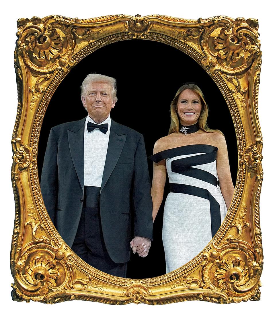 Photo of Donald Trump and Melania Trump in an ornate gold picture frame