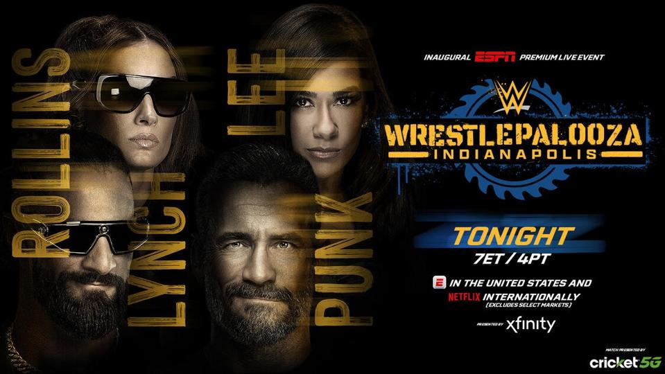 WWE Wrestlepalooza 2025 as CM Punk and AJ Lee face Seth Rollins and Becky Lynch.