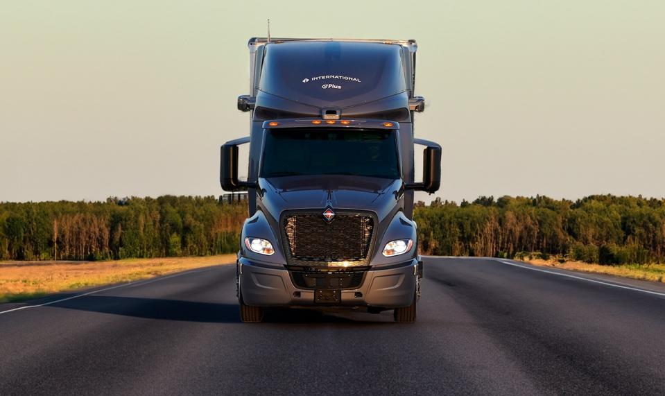 An International Truck equipped with PlusAI's SuperDrive system. 
