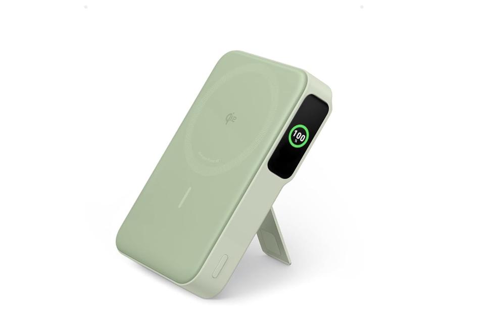 A green Anker MagGo Power Bank