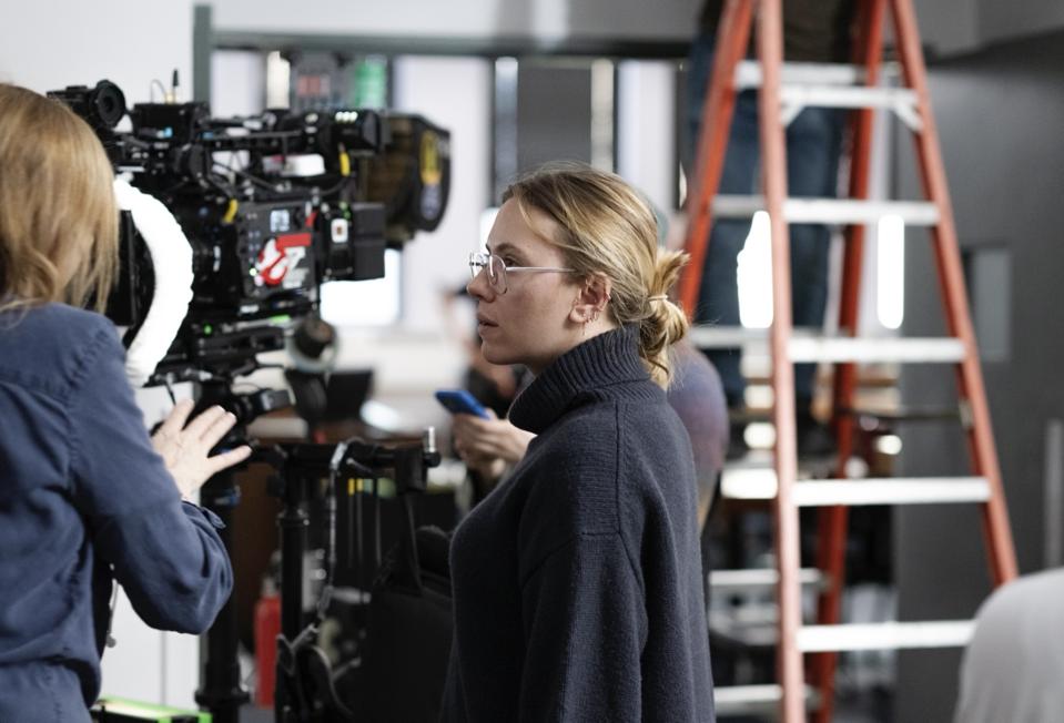 Director Scarlett Johansson on the set of her "Eleanor the Great" film.