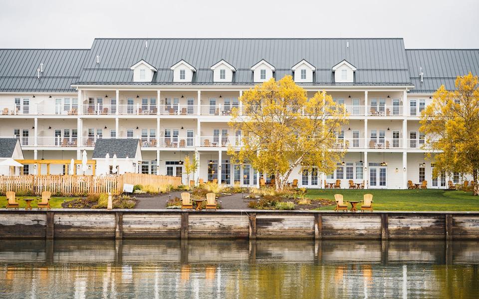 The Lake House on Canandaigua as seen from Canandaigua Lake in fall 