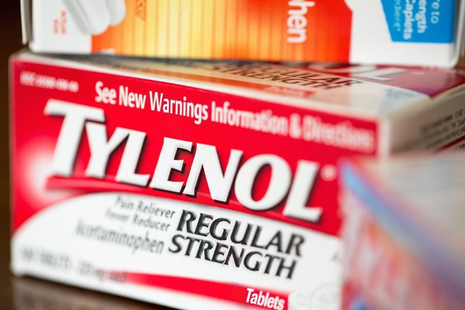 A red and white box of regular strength Tylenol