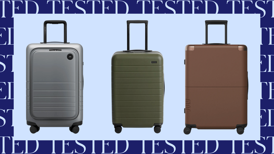 Three suitcases against a blue background