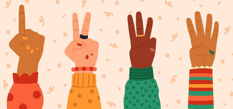 Counting hands. Hand gestures, modern hand drawn finger count from one to five, numbers shown by hands, trendy vector illustration icons set