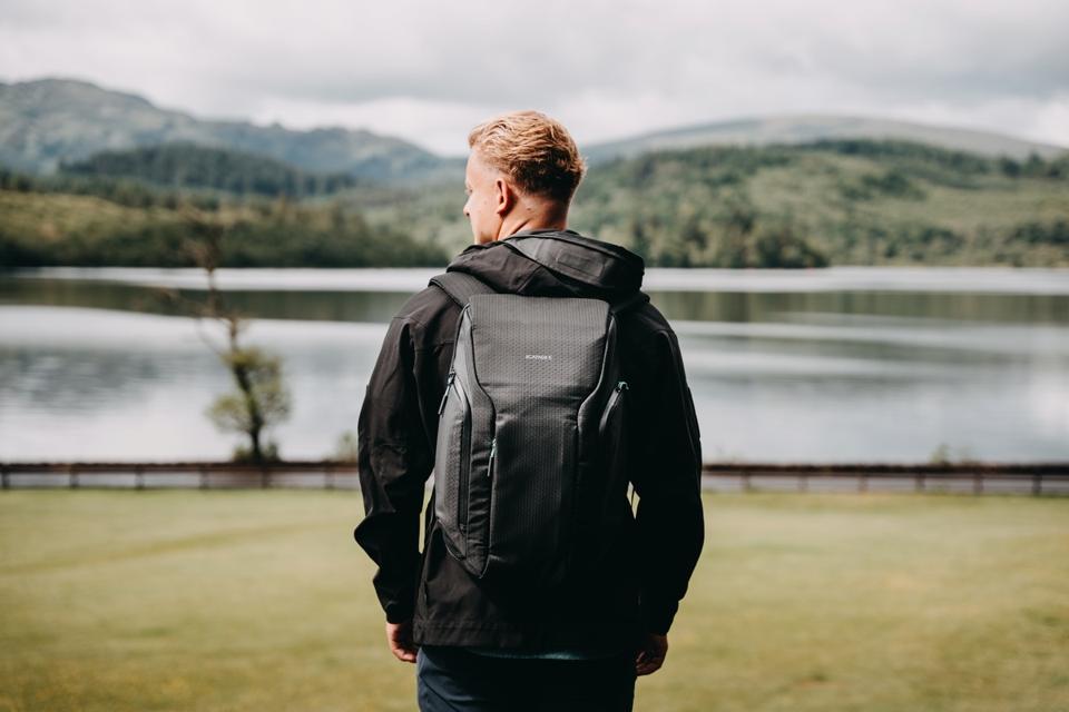 Man wearing Scapade AirPack backpack