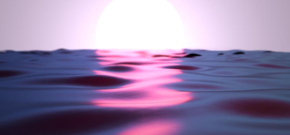 Beautiful surreal sunrise over the sea made with digital computer graphics.