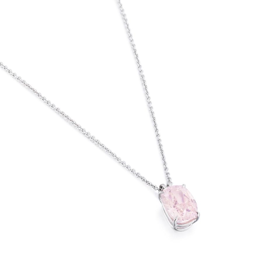 A 4.03 carat fancy pink diamond pendant on an 18k gold chain. Estimate $210,645 - $280,861