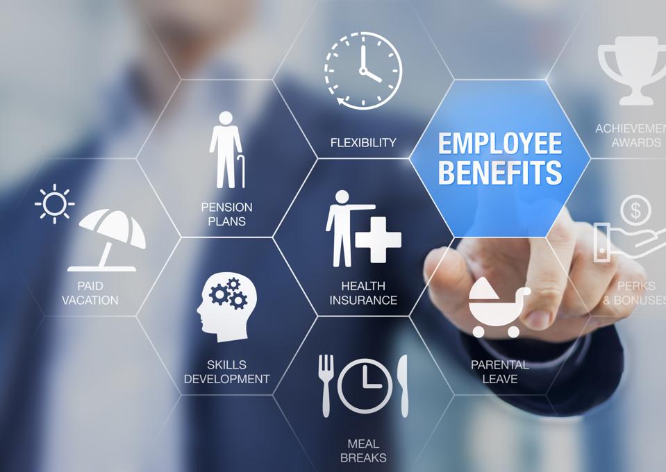 Digital screen concept showing employee benefits.