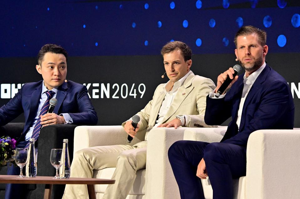 Trump Org's Eric Trump (R), Tron's Justin Sun (L), World Liberty Financial's Zach Witkoff