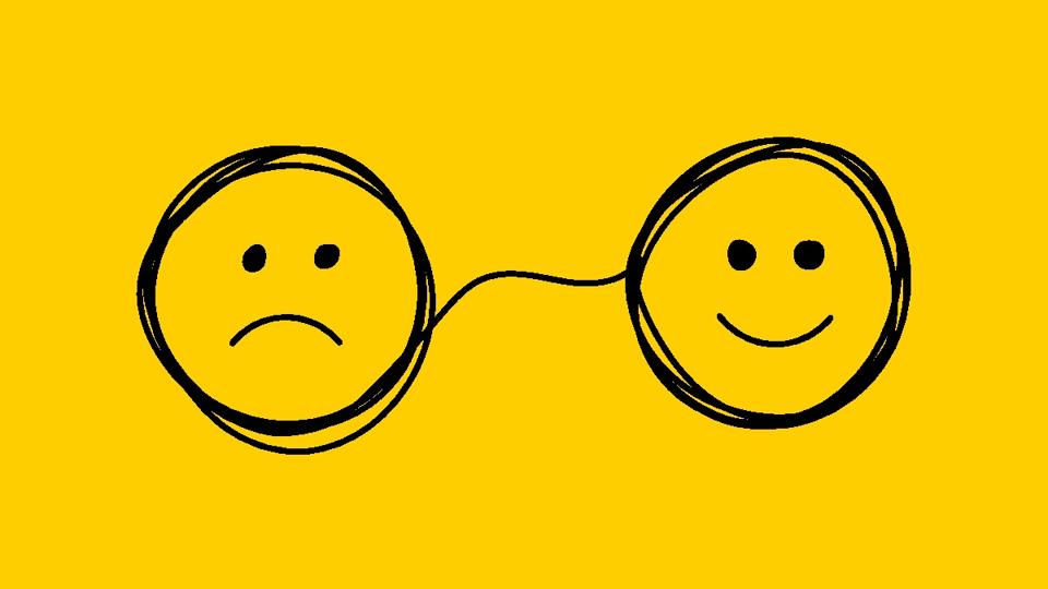 Coach. Psychotherapy icon. Happy and unhappy character