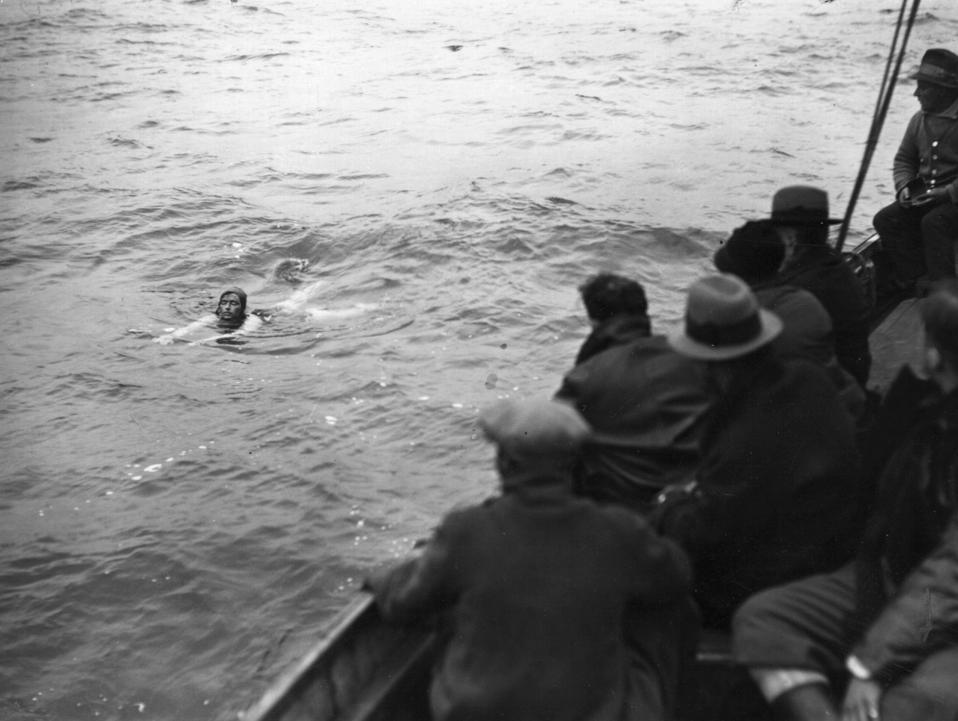 Mercedes Gleitze during her unsuccessful attempt to swim the English Channel