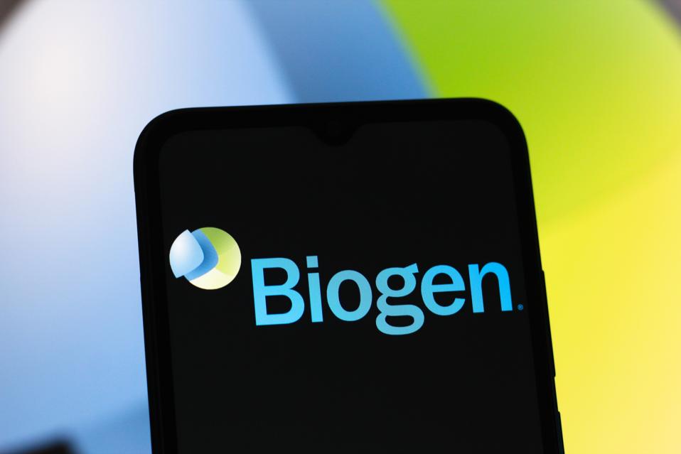 In this photo illustration, the Biogen logo is seen...