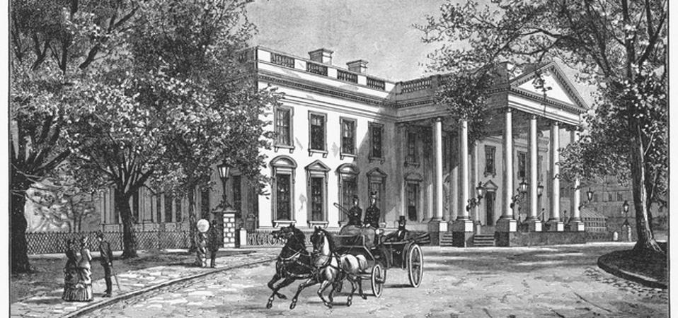 Old illustration of the White House, from Pennsylvania Avenue - Washington, United States