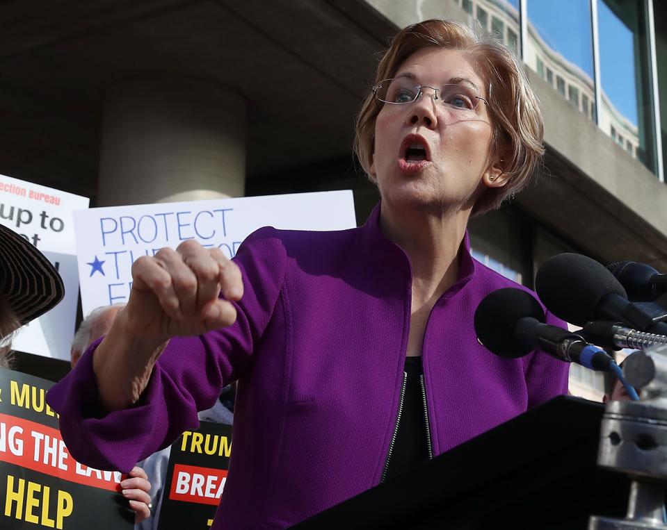 Sen. Elizabeth Warren (D-MA) Attends Protest Outside The Consumer Financial Protection Bureau Headquarters