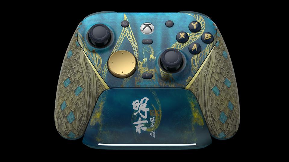 GameSir G7 Pro Wuchang Fallen Feathers Edition controller on its stand against a black background