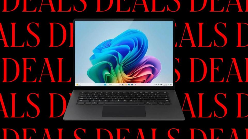 An image of the Microsoft Surface Laptop on a black and red background.