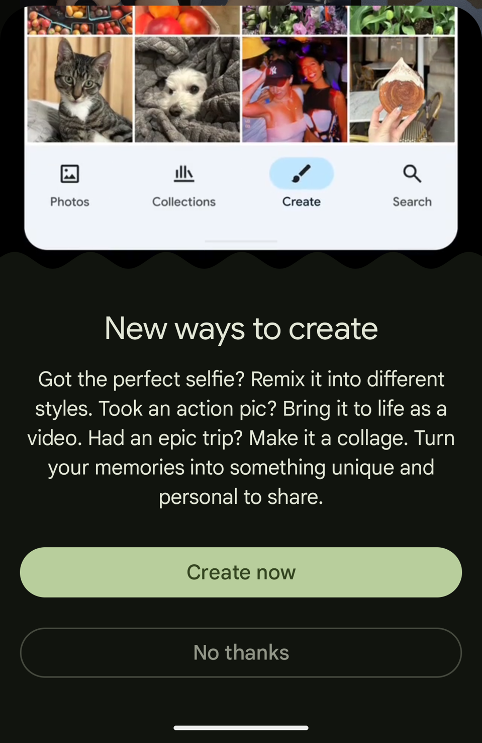Google Photos announces the Create tab for users outside the U.S. However, some promised features are unavailable.