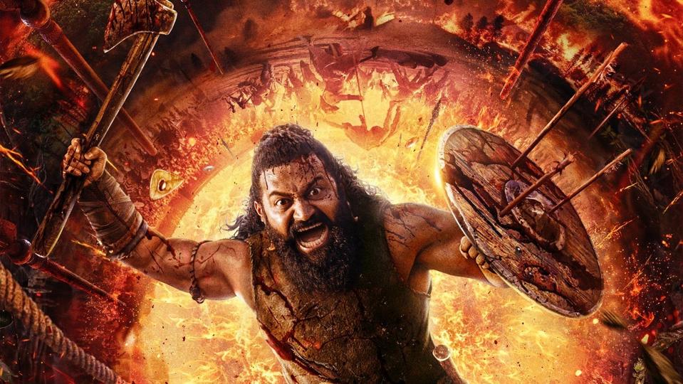 Indian filmmaker-actor Rishab Shetty on a poster of his latest Kannada film 'Kantara Chapter 1'.