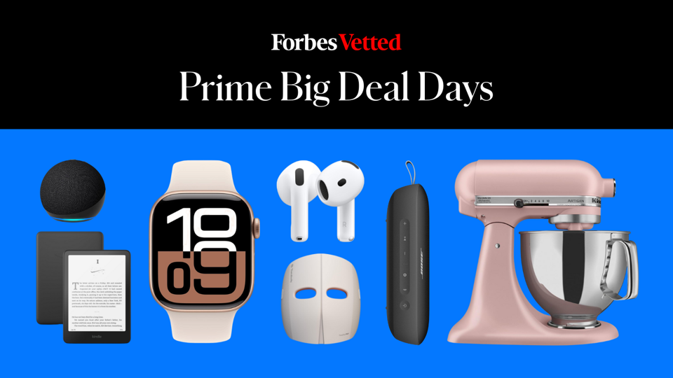 Forbes Vetted collage for Prime Big Deal Days with products from Apple, Amazon and more