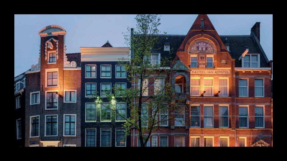 Lifestyle photo of a skyline in Amsterdam on a black background.