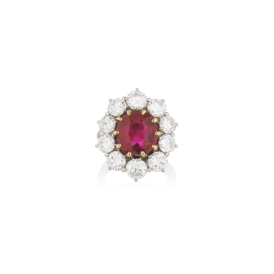 Diamond ring centered with a 4.95-carat unheated Burma ruby. Estimate: $300,000-$400,000