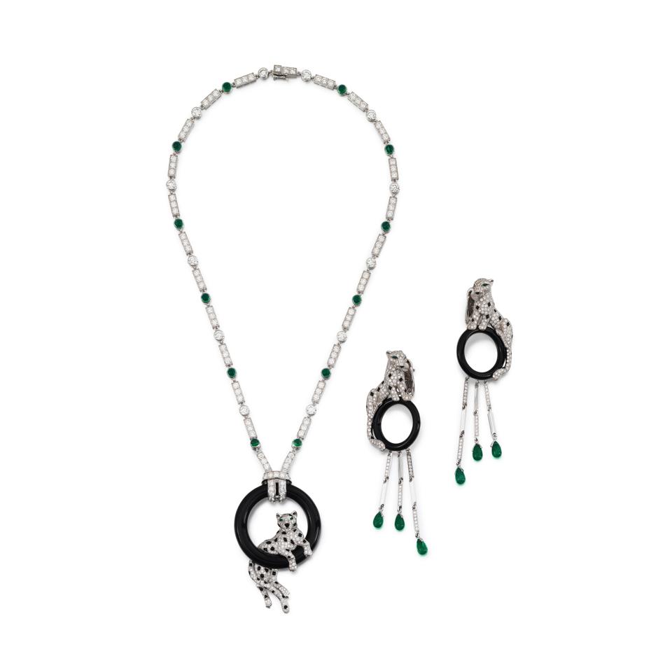 Cartier emerald, onyx and diamond 'Panthère' demi-parure sold for $237,785