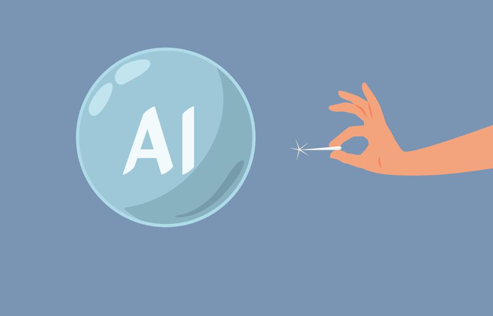 Hand Bursting AI Tech Bubble Vector Concept Illustration