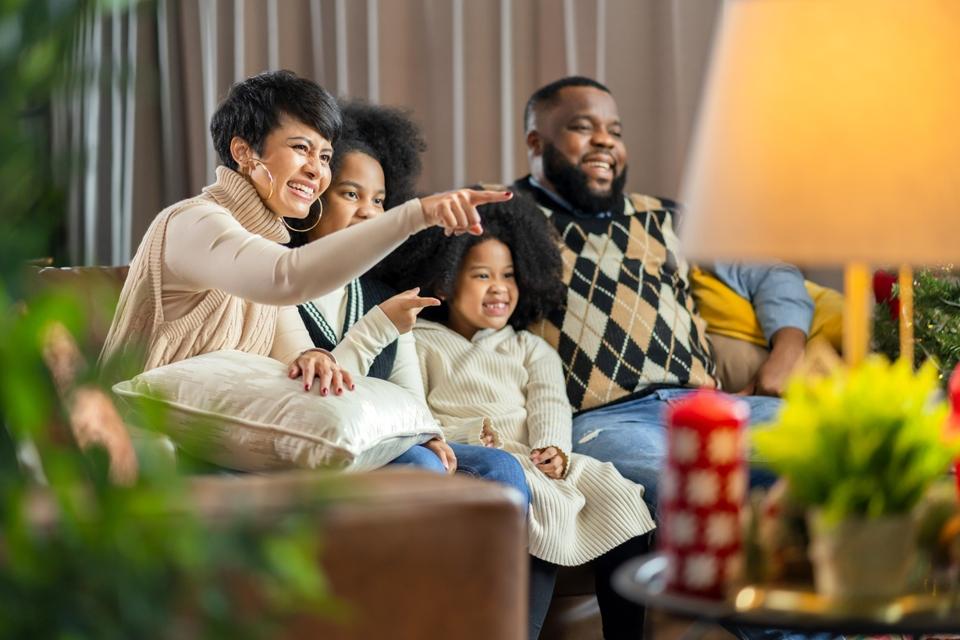 An American family spending time together a home for the holidays