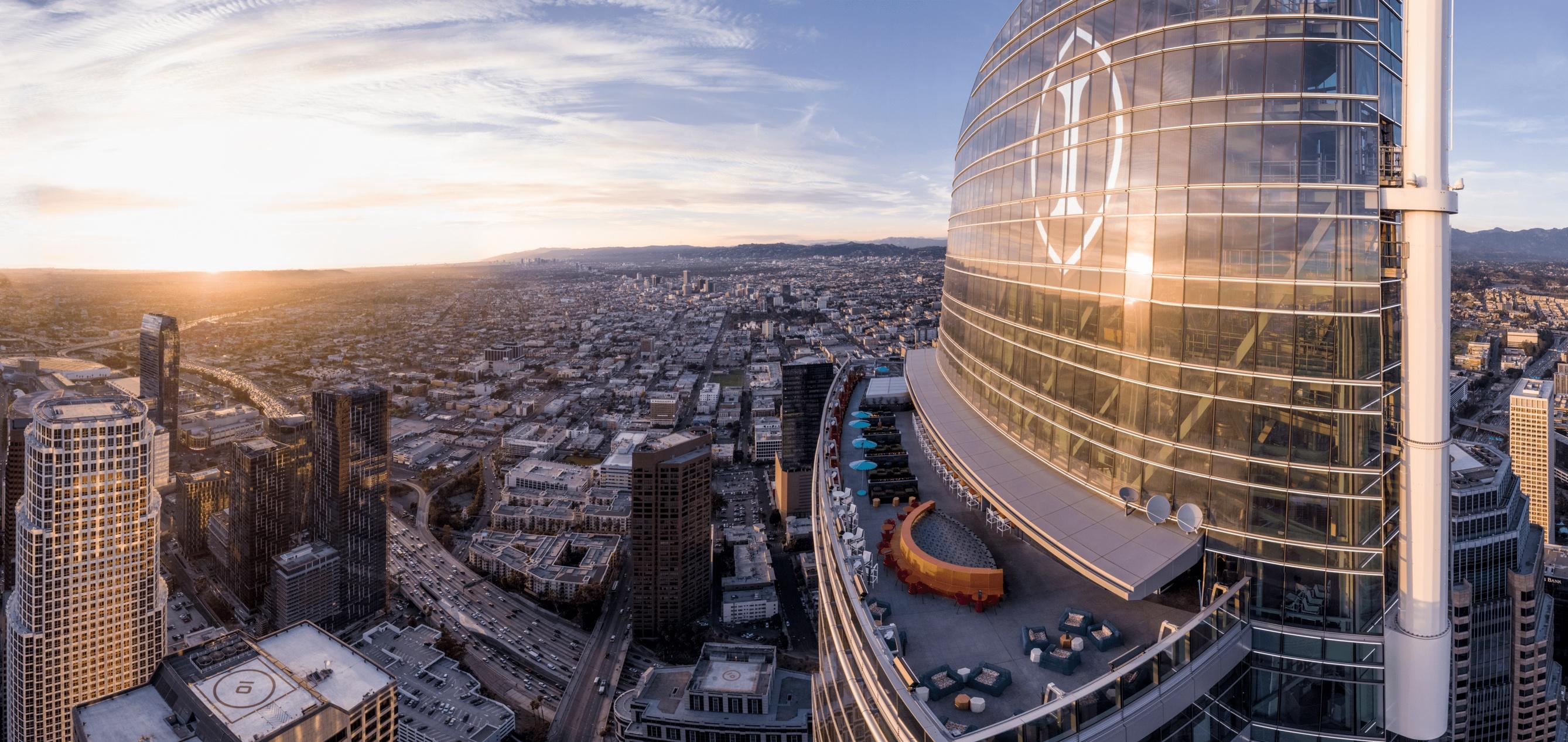 An aerial shot of the InterContinental Los Angeles Downtown